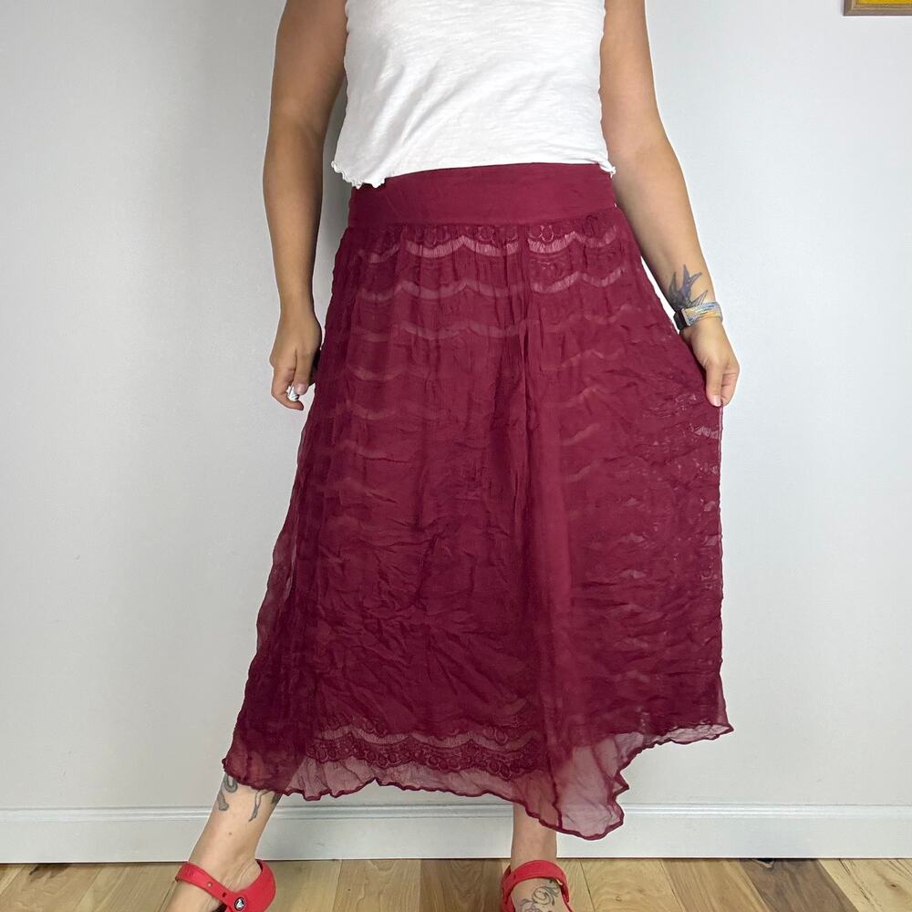 Two of Us Burgundy chiffon and lace size large skirt